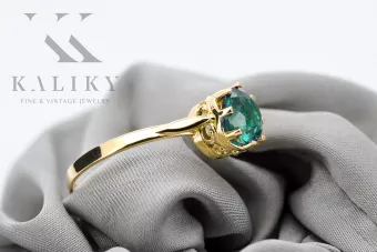 Pierścionek Styl Vintage Szmaragd 14k żółte złoto vrc366y